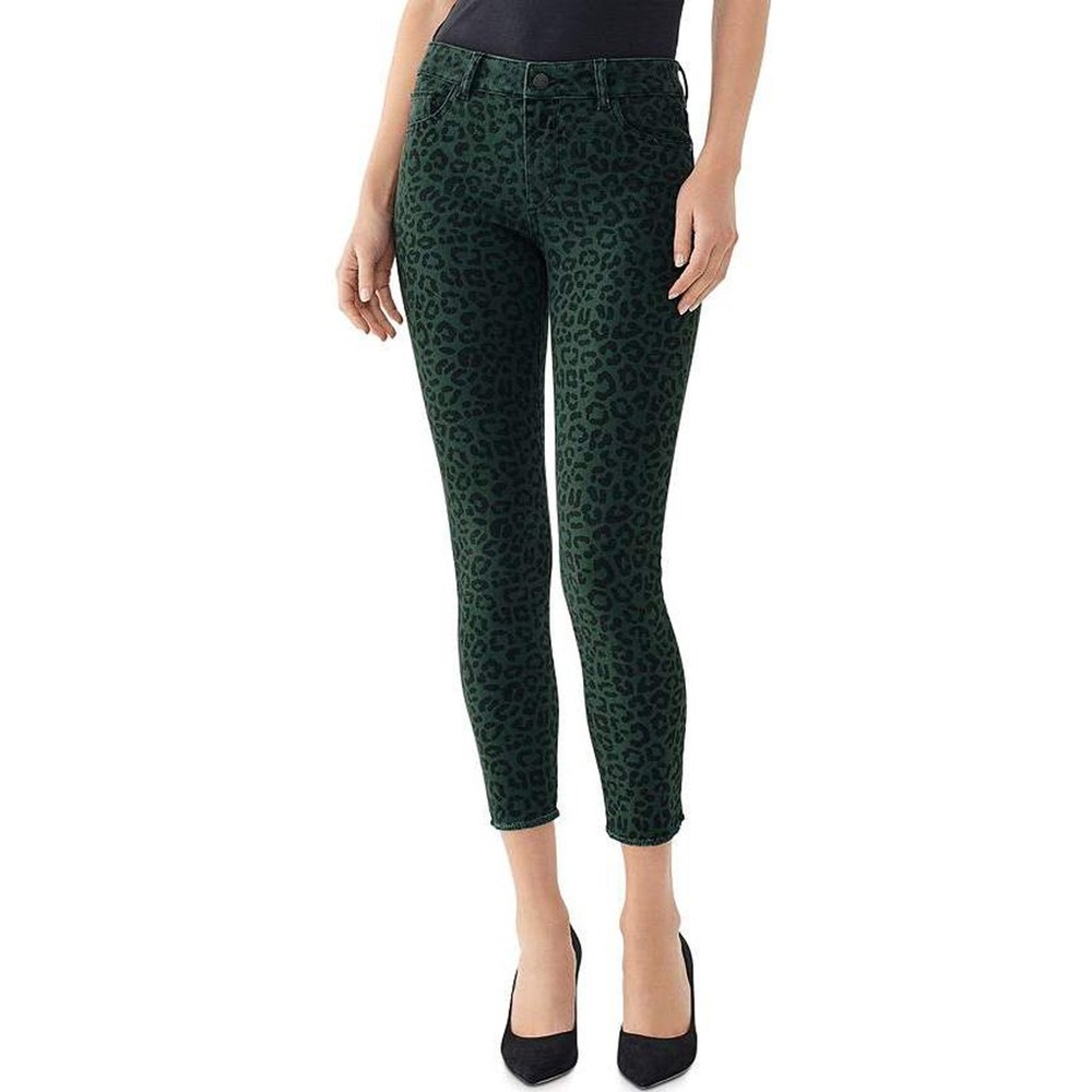 DL1961 Green & Black Cheetah Print Florence Cropped Mid-Rise Skinny Jeans